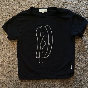 Black Kids Tee with Hot Dog Design